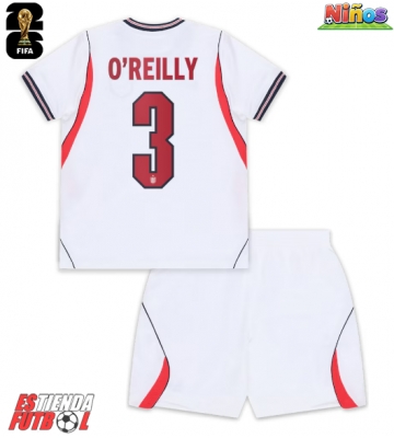 Inglaterra Nico O'Reilly #3 Primera Equipación Niños Mundial 2026 Manga Corta (+ Pantalones cortos)